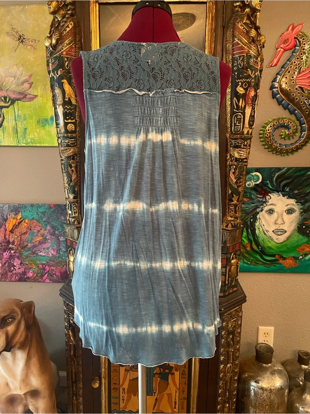Knox Rose Blue Tie-Dye Sleeveless Button-Down Top - Picture 3 of 3